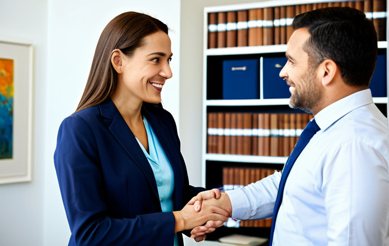 **

"A rehabilitation consultant, fully clothed in professional attire, is engaged in a friendly and supportive conversation with a client in a bright, modern office setting. The client is also fully clothed and appears comfortable. Focus on the consultant’s empathetic expression and body language. Background includes bookshelves and motivational artwork. Safe for work, appropriate content, family-friendly, perfect anatomy, correct proportions, well-formed hands, natural body proportions, high quality."

**