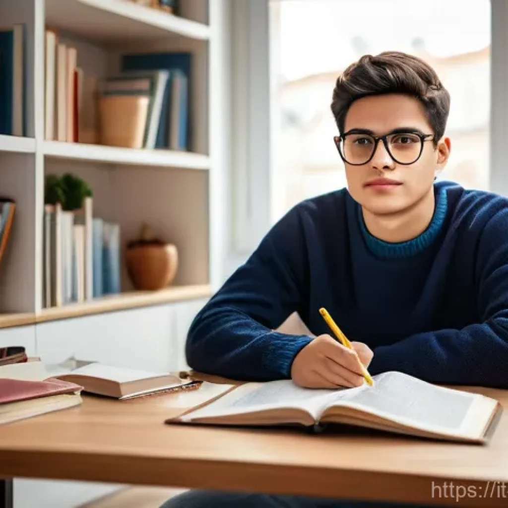 장애인재활상담사 자격증 독학 가능성 - A focused young adult, with a determined yet warm expression, is deeply engaged in self-study at a w...