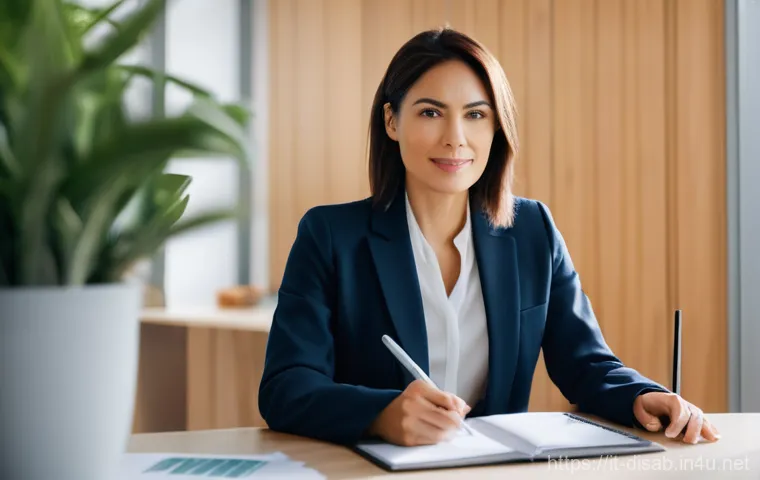 장애인재활상담사 시간 관리 팁 - **Prompt:** A serene and organized rehabilitation professional, a woman in her late 30s to early 40s...