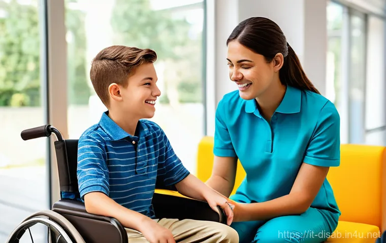 장애인재활상담사 현장 실습 팁 - **Prompt:** A young, diverse intern, appearing to be in their early twenties, is engaged in a heartw...