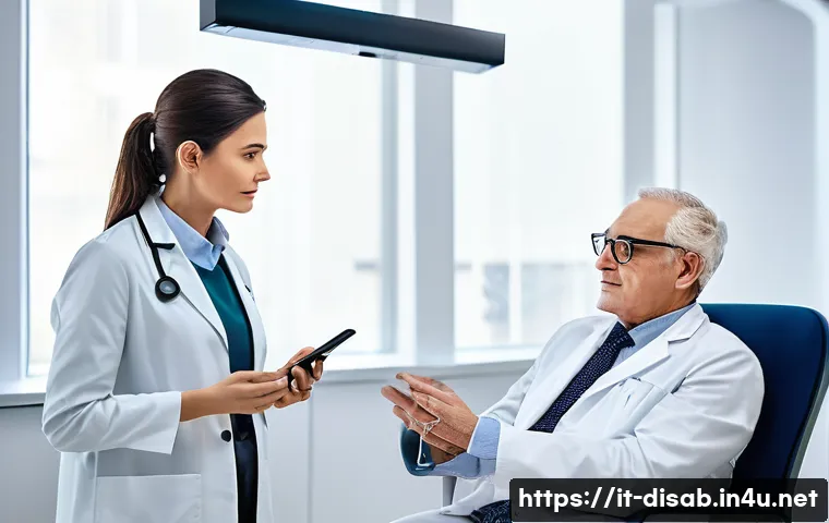 장애인재활상담사 경력 설계 - A professional rehabilitation consultant in a modern Italian clinic setting, dressed in smart casual...