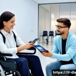 Home 18 장애인재활상담사 커리어 개발 - A professional rehabilitation consultant in an Italian clinical setting, wearing smart casual attire...