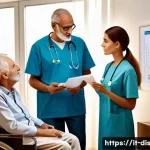 장애인재활상담사 자격증 준비 포럼 - A professional rehabilitation consultant in a modern Italian healthcare setting, attentively listeni...