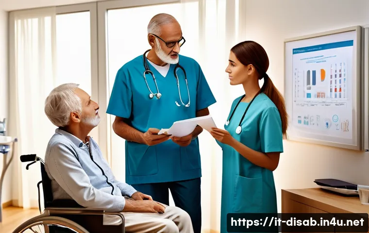 장애인재활상담사 자격증 준비 포럼 - A professional rehabilitation consultant in a modern Italian healthcare setting, attentively listeni...