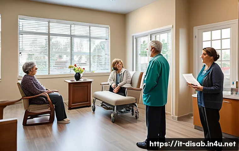 장애인재활상담사 비전과 현실 - A compassionate rehabilitation consultant engaging in a warm, empathetic conversation with a middle-...