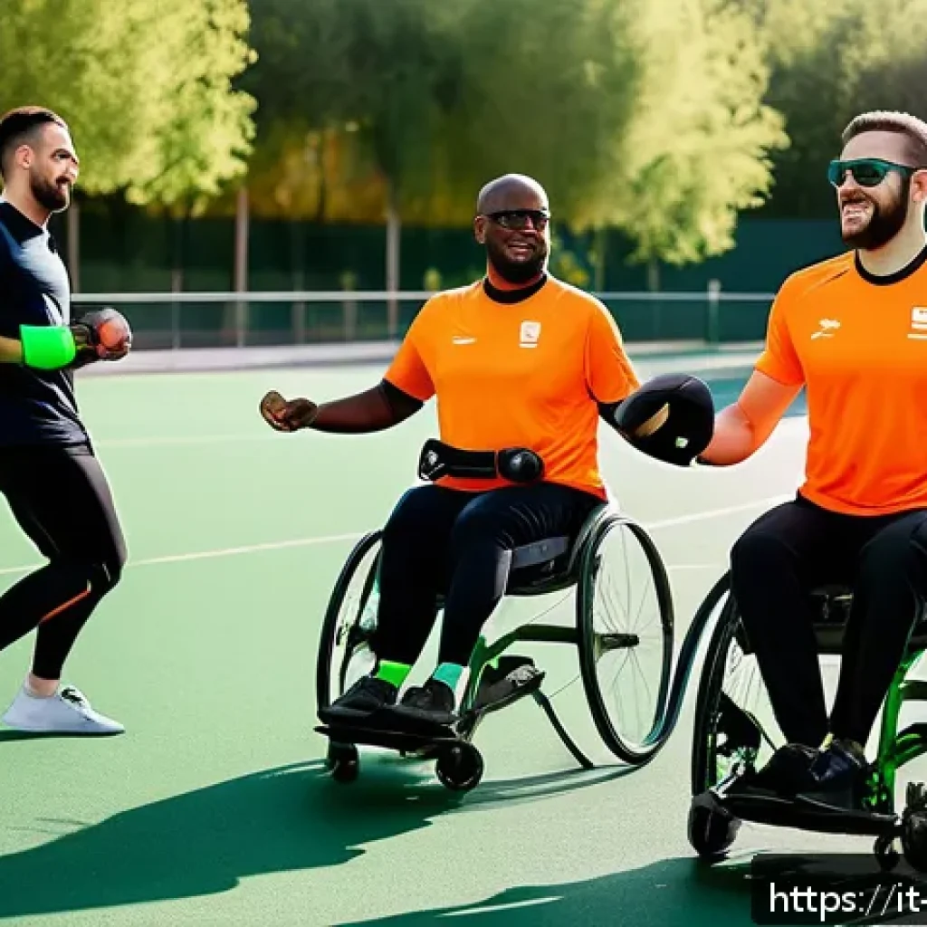 장애인재활상담사와 장애인 스포츠 - A dynamic scene of a diverse group of athletes with various disabilities engaged in an adaptive spor...