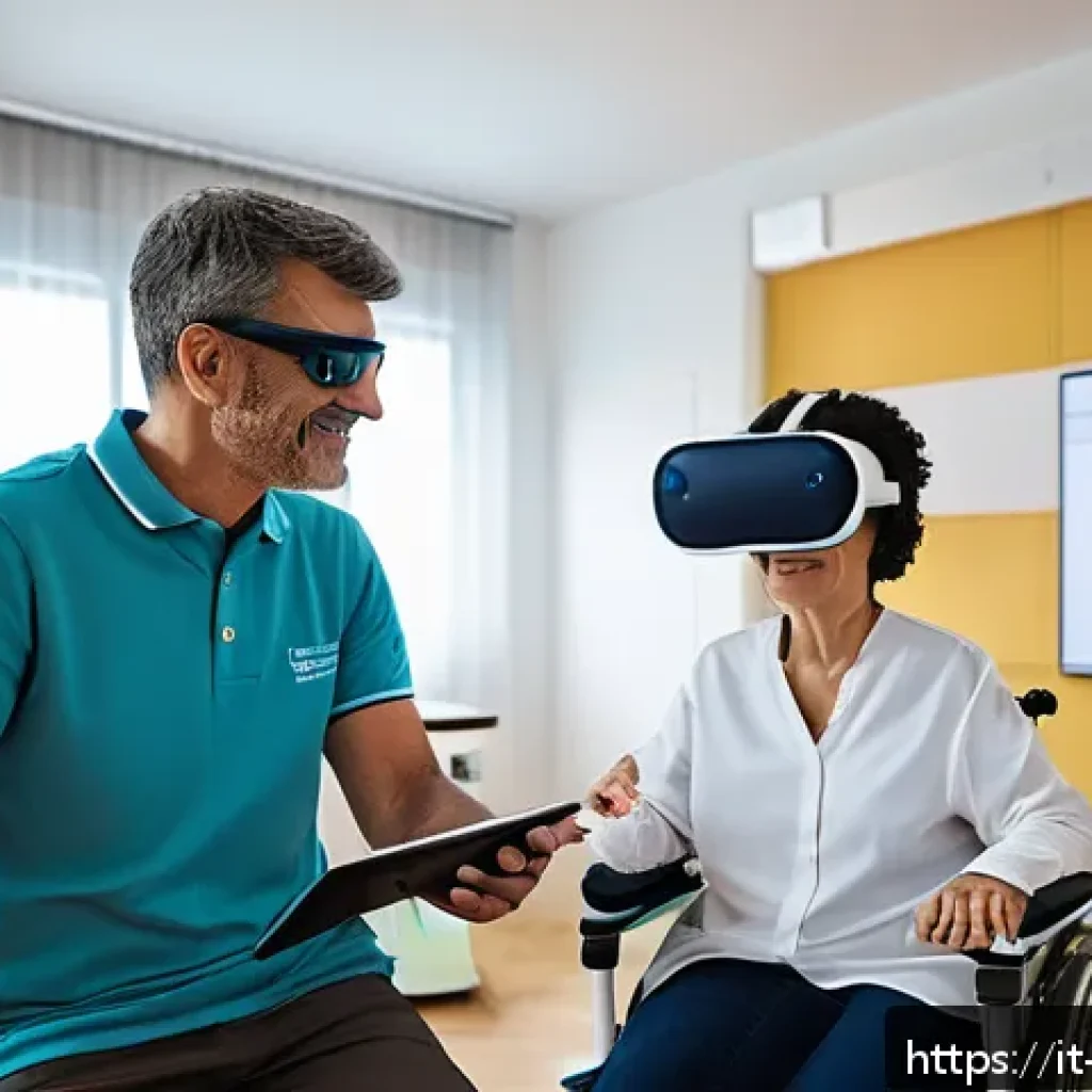 장애인재활상담사와 지역 복지 활성화 - A modern rehabilitation center in Lombardy, Italy, showcasing advanced technological support for peo...