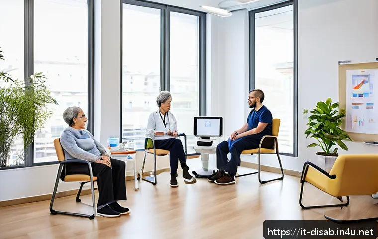 장애인재활상담사 관련 국가 정책 변화 - A multidisciplinary rehabilitation consultant team in a modern Italian healthcare setting, including...