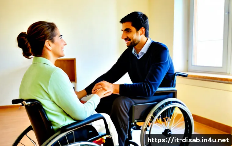 Home 17 장애인재활상담사 직업 탐구 - Photorealistic career exploration scene in an Italian rehabilitation center, compassionate disabilit...