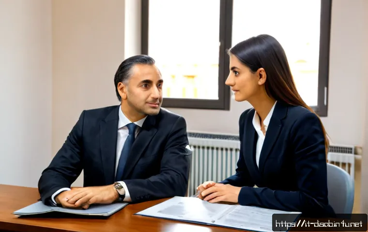장애인재활상담사 연봉 협상 팁 - Photorealistic salary negotiation meeting in a modern Italian rehabilitation center, confident disab...